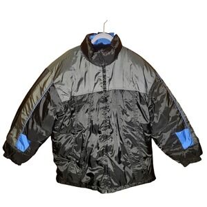 Steve & Barrys Double Down Puffer Jacket Men's Size L Black Gray Blue Down Blend